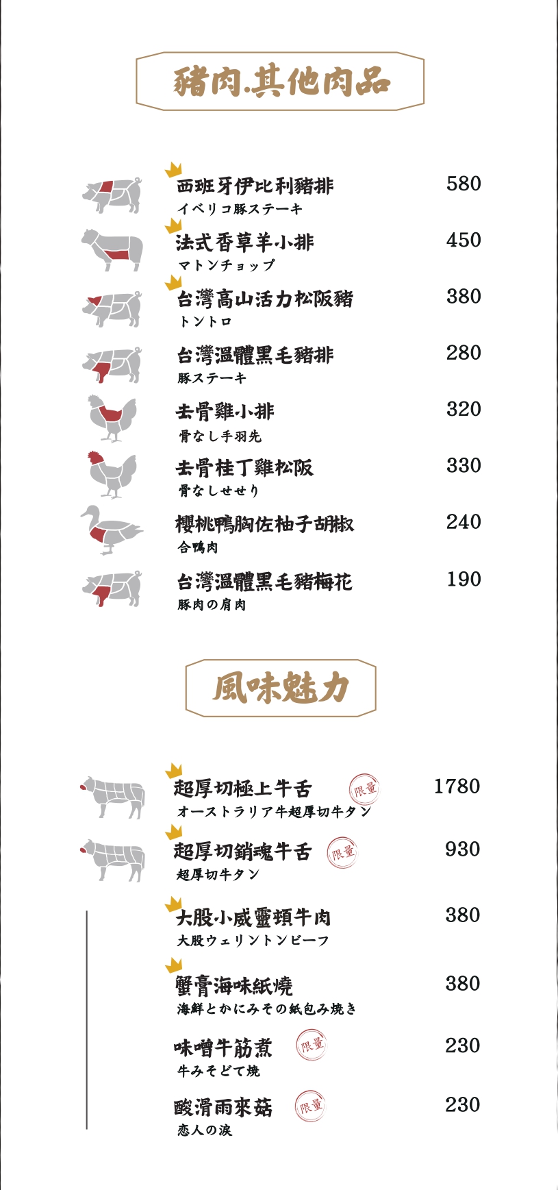 大股熟成燒肉-台中台南菜單